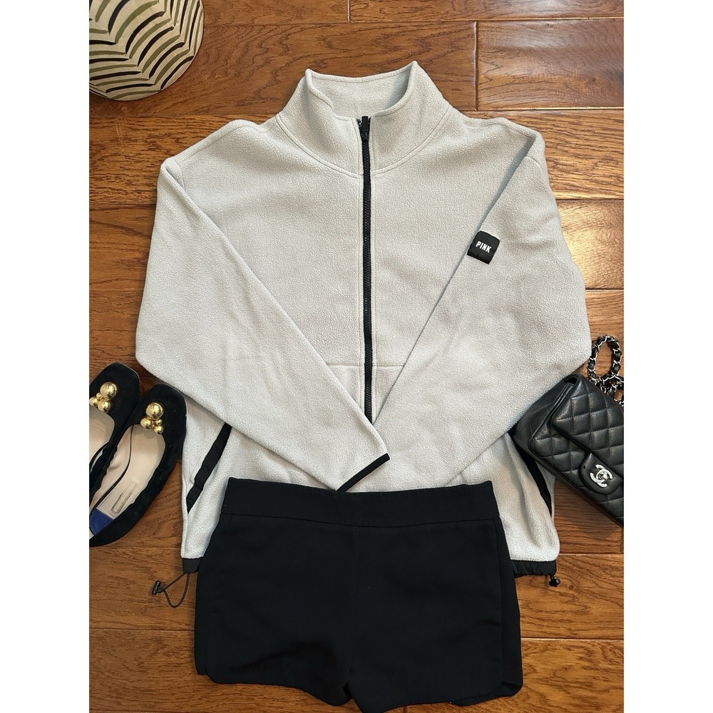 Pink Victoria Secret Womens Medium Fleece Jacket Full Zip High Neck Gray Black